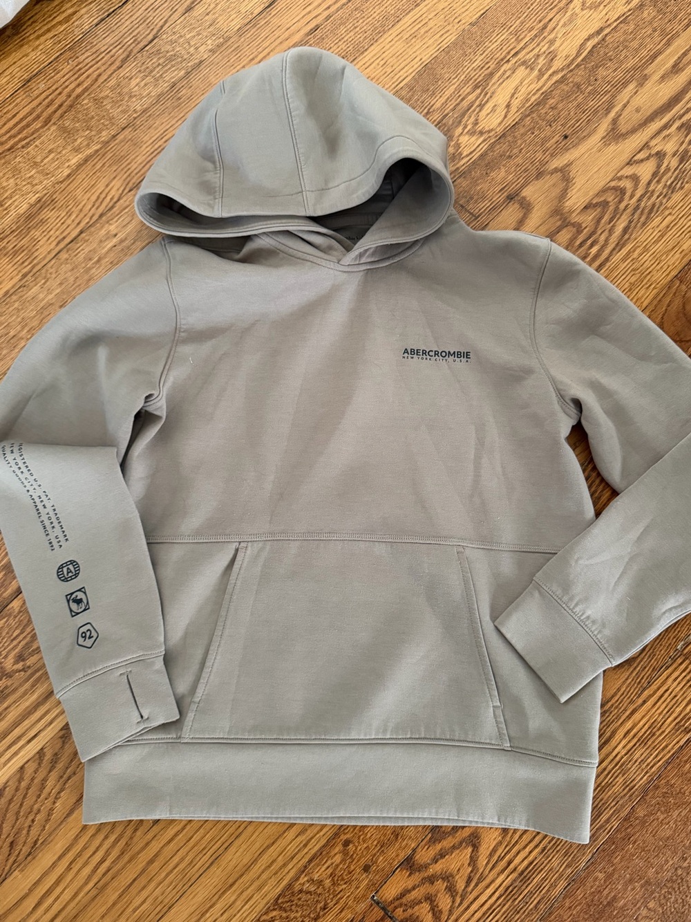 abercrombie kids Scuba athletic tan khaki taupe Hooded Sweatshirt 11/12 boys